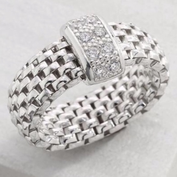 Silpada Sterling Silver Cubic Zirconia Italia Stretch Ring Size Medium - Picture 2 of 8
